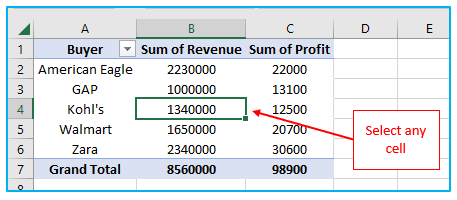 Delete Pivot Table