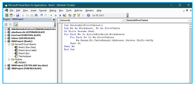 Delete Pivot Table