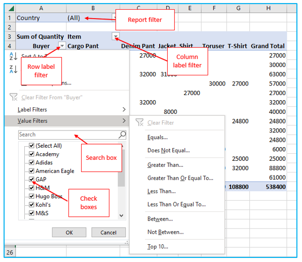 Filter data in pivot table