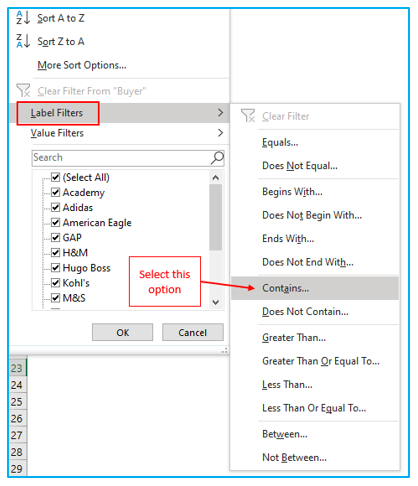 Filter data in pivot table