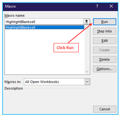 Highlight and Fill down blank cells