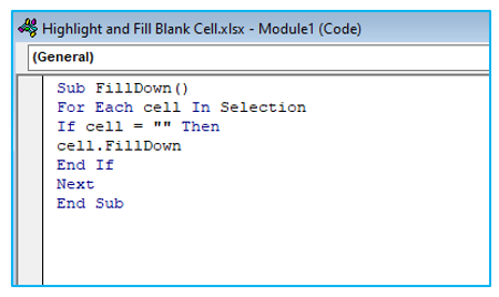 Highlight and Fill down blank cells