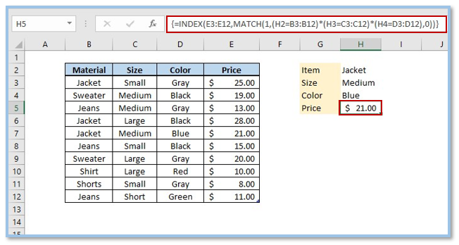 INDEX and MATCH Functions