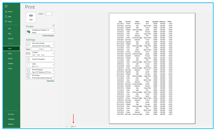 Print in Excel