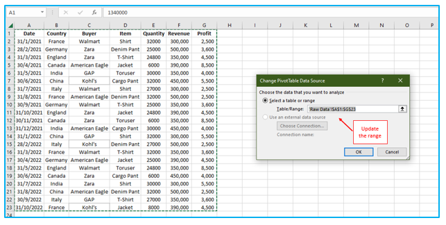 Refresh Pivot Table in Excel