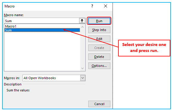 Run Macro in Excel 