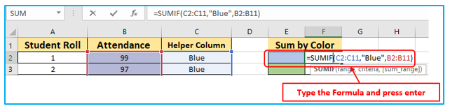 SUM by Color in Excel