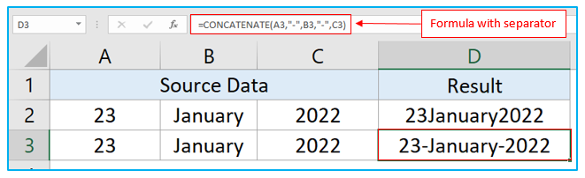 CONCATENATE Function in Excel to combine text strings, cells and columns