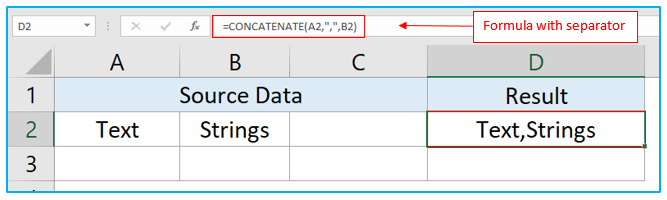 CONCATENATE Function in Excel to combine text strings, cells and columns