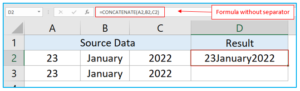 CONCATENATE Function in Excel to combine text and cells