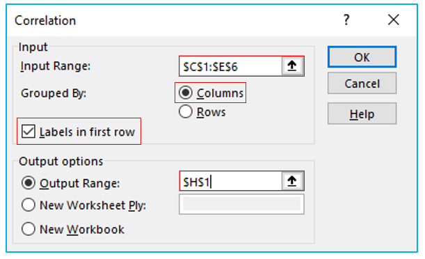 Calculate Correlation Coefficient