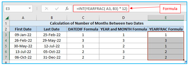 Calculate number of months between two dates