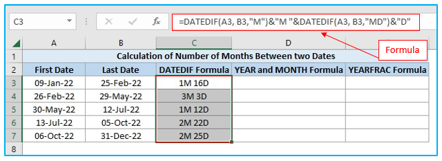 Calculate number of months between two dates