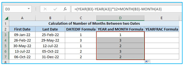 Calculate number of months between two dates