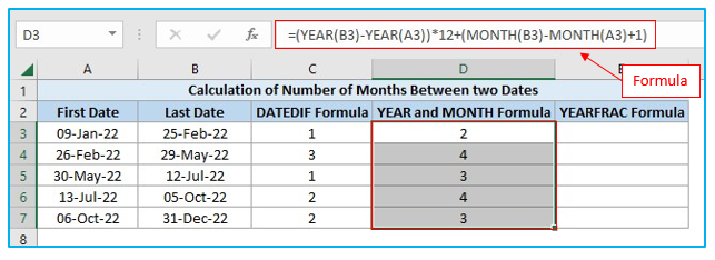 Calculate number of months between two dates