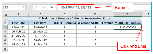 Calculate number of months between two dates