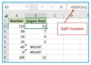 Square Root in Excel