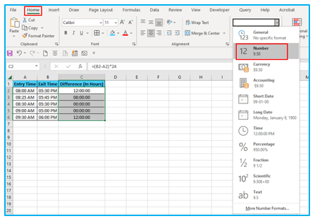 Calculate time difference