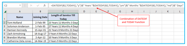 Calculate years of service