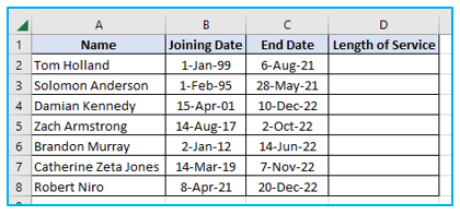 Calculate years of service