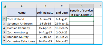 Calculate years of service