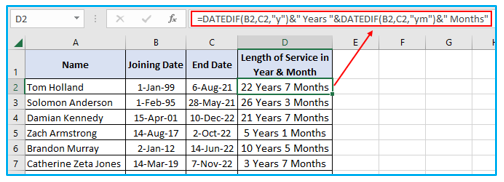 Calculate years of service