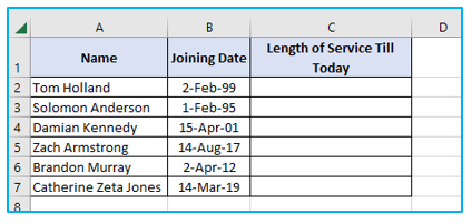 Calculate years of service