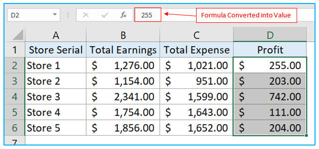 Convert formulas to values