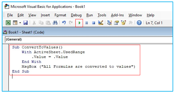 Convert formulas to values