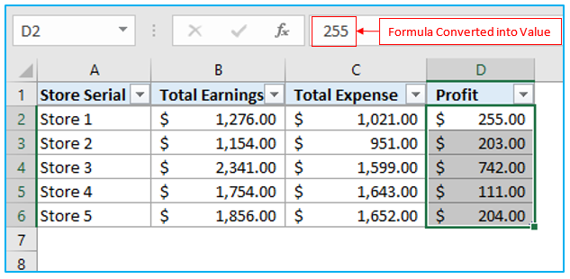 Convert formulas to values