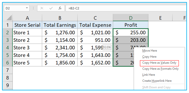 Convert formulas to values