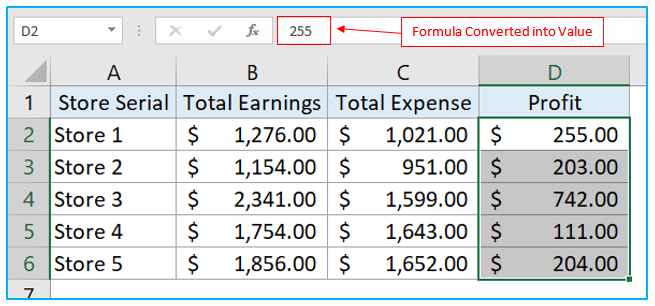 Convert formulas to values