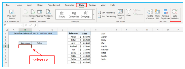 Create Searchable Drop-Down List