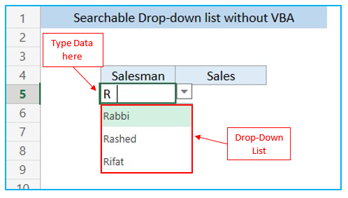 Searchable Drop Down List in Excel
