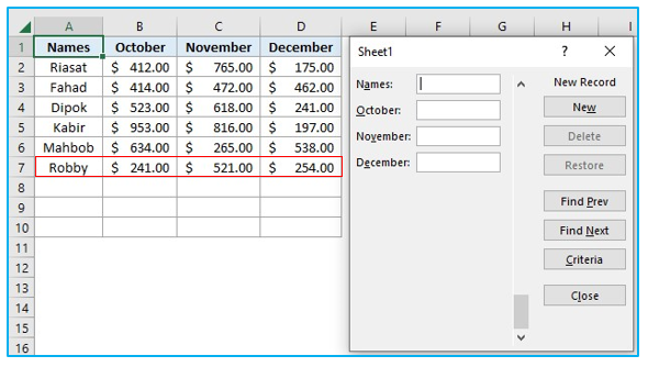 Create data entry