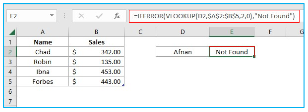IFERROR with VLOOKUP in Excel to Replace #N/A Error