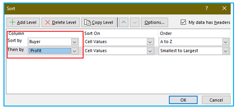 Sort in excel by row