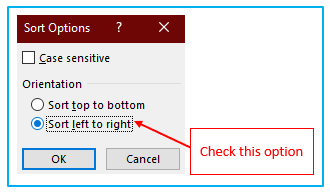 Sort in excel by row
