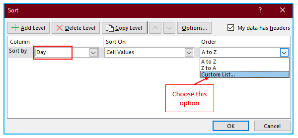 Sort in excel by row 
