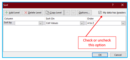 Sort in excel by row