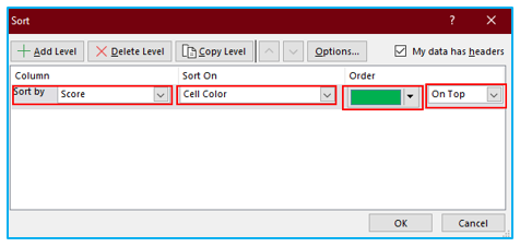 Sort in excel by row 