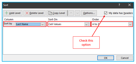 Sort in excel by row