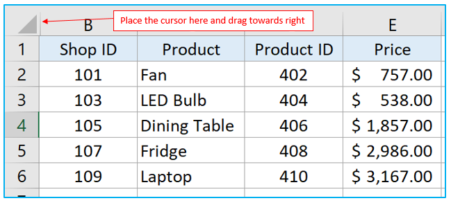 Unhide Columns in Excel