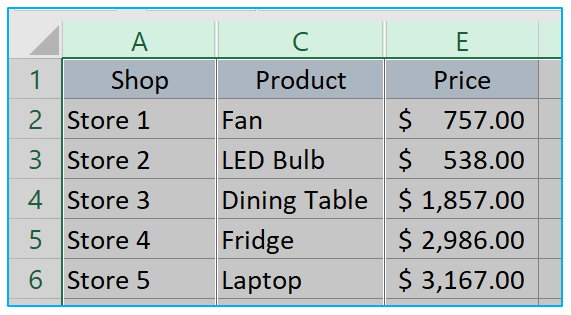 Unhide Columns