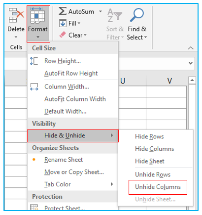 Unhide Columns