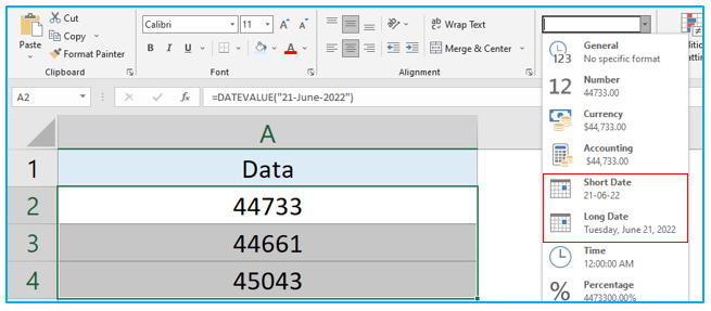 DATEVALUE Function in Excel