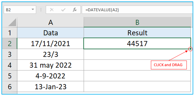 DATEVALUE Function in Excel
