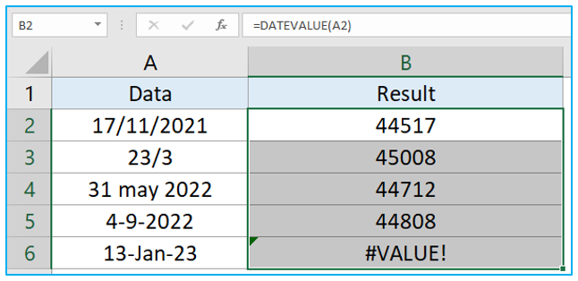 DATEVALUE Function in Excel