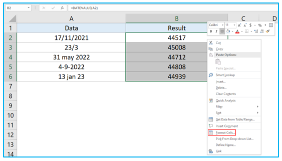 DATEVALUE Function in Excel