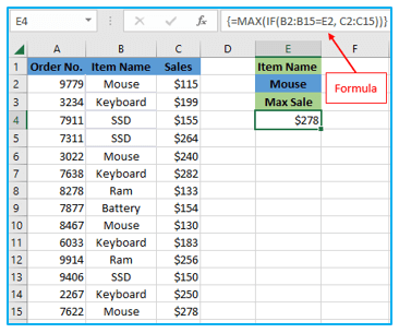 Excel MAX Function with examples